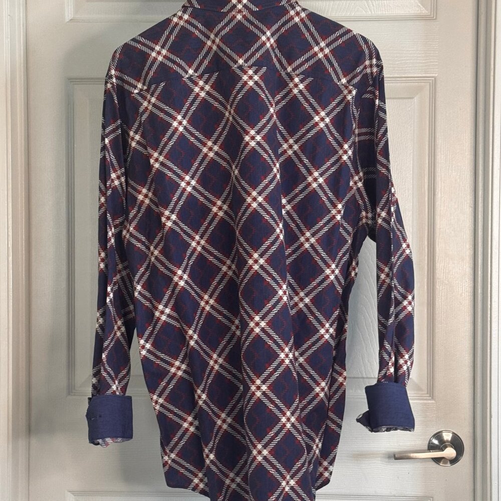 Bugatchi Long-sleeve Button-down Men's Cotton Bold Red, White & Blue Shirt, XL - Picture 4 of 4